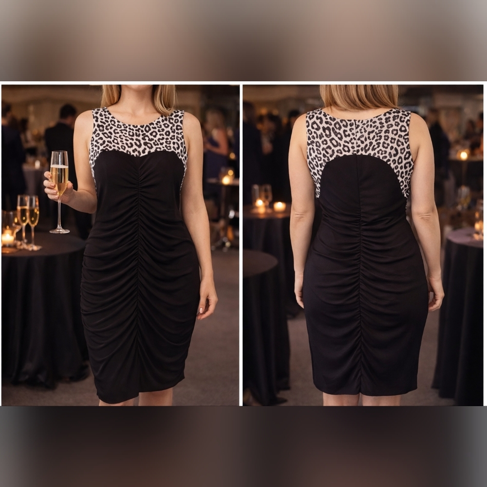 Cache‎ Black Dress with Sequin Cheetah Accents